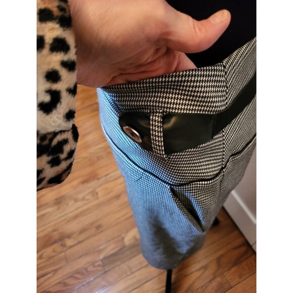 White/Black Houndstooth Pencil Skirt High Waist 11 Retro Twee Preppy Office - Picture 5 of 8